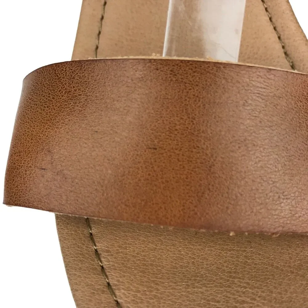 Madden Girl Platform Sandals Block Heel Brown Faux Leather Wood Look Retro Sz 10